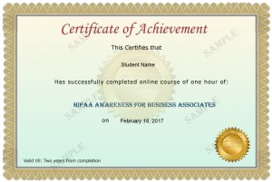 HIPAA Business Associate Sample Certificate