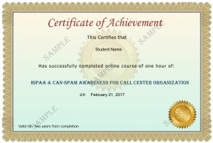 Call Center Organization HIPAA Certificate