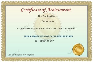 HIPAA Group Health Plan Sample Certificate