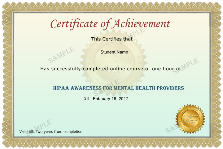 mentalhealthcertificatesample HIPAA Training and Certification